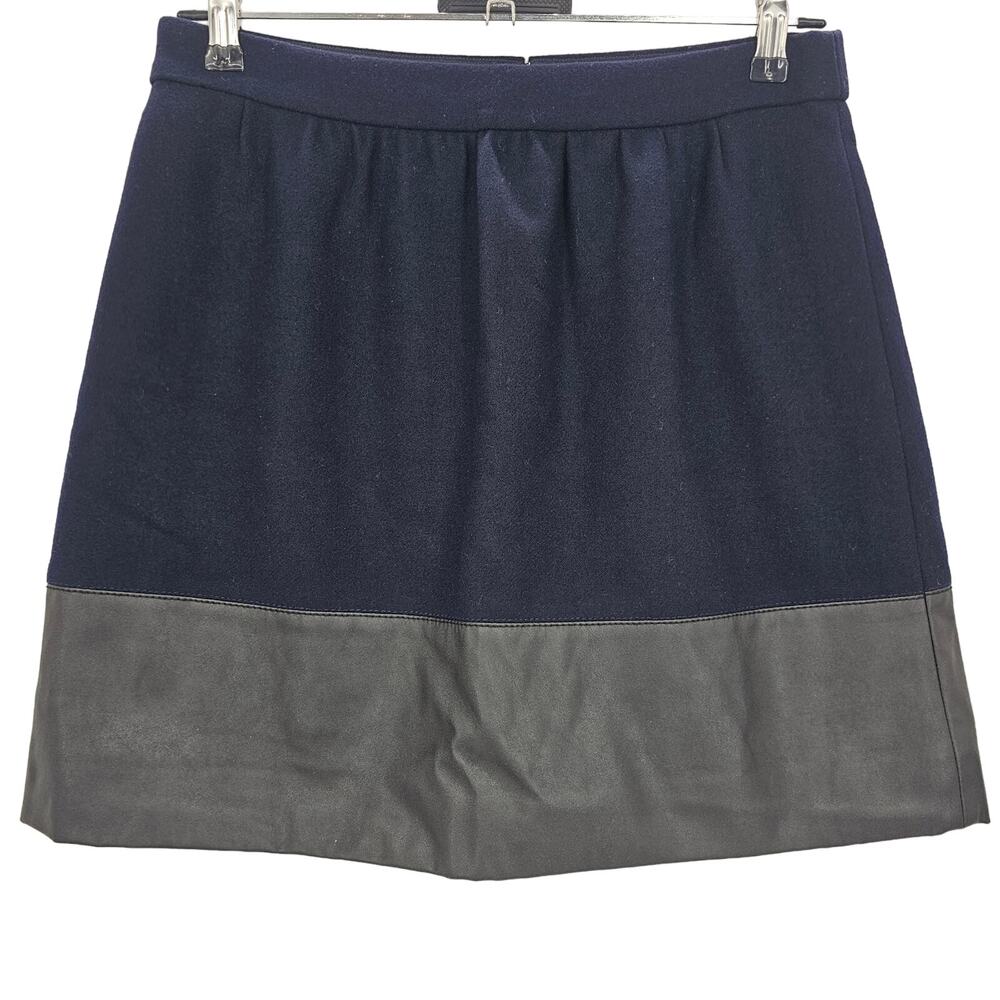 J. Crew Factory Womans size 6 Faux Leather Navy Wool Blend Mini Skirt A-Line
